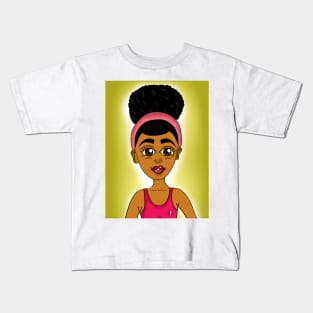 cute black girl digital art with afro Kids T-Shirt